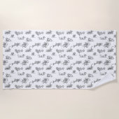 zwart-wit Zee Monster Line Art Beach Strandlaken (Voorkant)