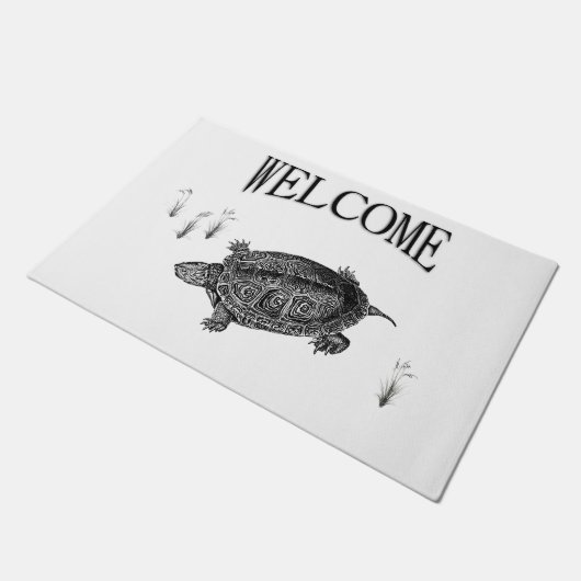Zwart-wit Zee Turtle Welkom Deurmat (Schuin)