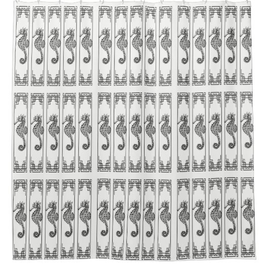 Zwart-wit zeepaardje - Grafische illustratie Douchegordijn (Voorkant)