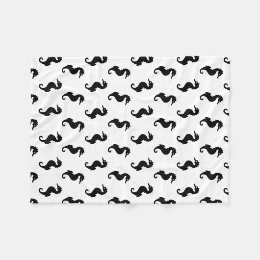 Zwart-wit zeepaardpatroon fleece deken (Voorkant (Horizontaal))