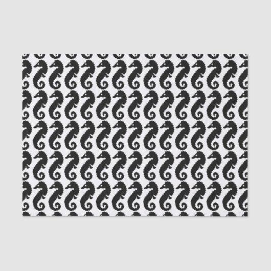 Zwart-wit zeepaardpatroon tissuepapier (Voorkant)