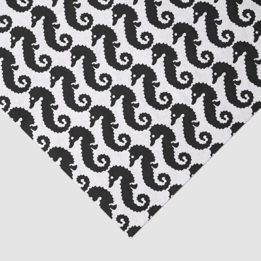 Zwart-wit zeepaardpatroon tissuepapier (Detail)