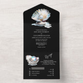 Zwart wit zeeschelp parel oester shell tropisch all in one uitnodiging (Binnen)