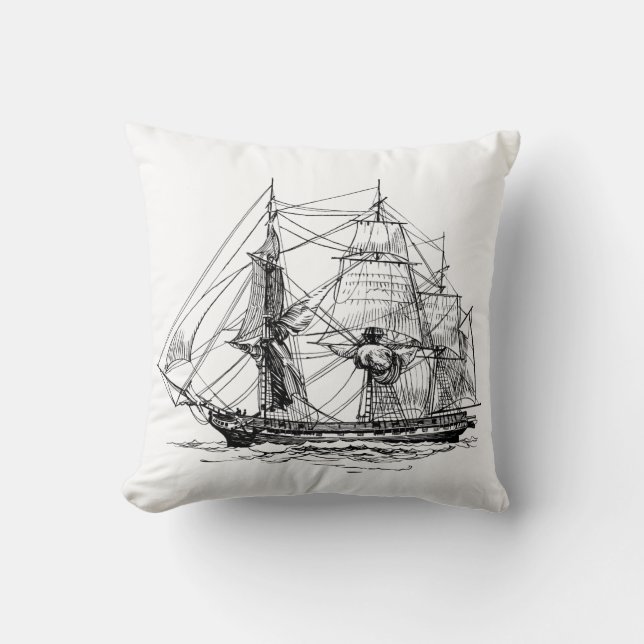 Zwart wit  zeilboot home decor kussen (Voorkant)