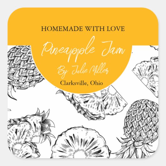 Zwart-wit Zelfgemaakt Ananas Jam Label (Voorkant)