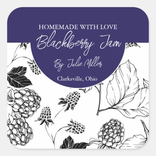 Zwart-wit Zelfgemaakt Blackberry Jam Label (Voorkant)
