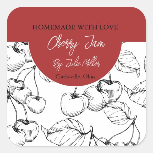 Zwart-wit Zelfgemaakt Cherry Jam Label (Voorkant)