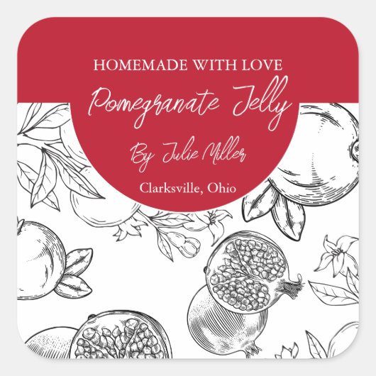 Zwart-wit Zelfgemaakt Granaatappel Jelly Label (Voorkant)