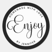 Zwart wit zelfgemaakt met liefde door ronde sticker (Voorkant)