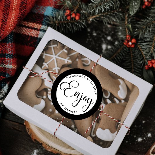 Zwart wit zelfgemaakt met liefde door ronde sticker