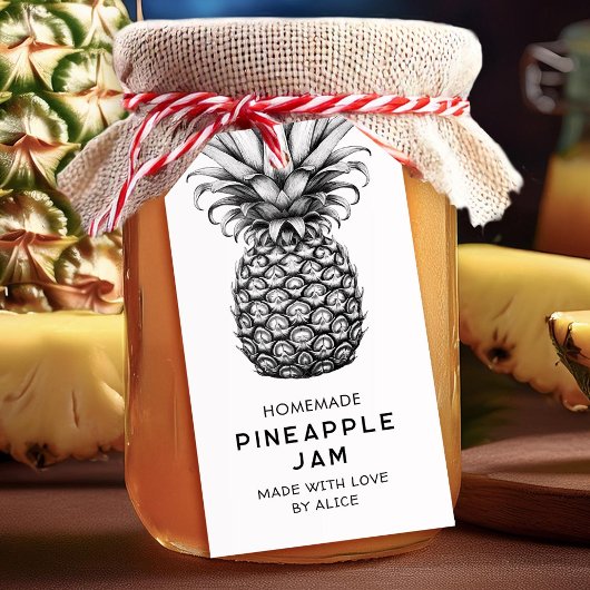 Zwart-wit zelfgemaakte ananas jam cadeaulabel
