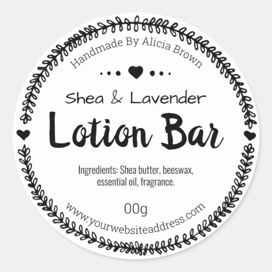 Zwart-wit Zelfgemaakte Lotion Bar Labels (Voorkant)