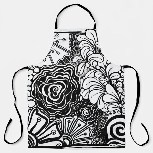 Zwart-Wit Zen Bloemmotief Tekening Schort (Voorkant)