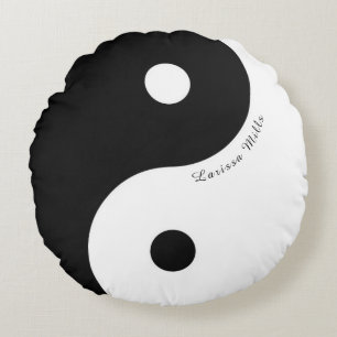 zwart/wit zen Yin-Yang symbool met naam Rond Kussen