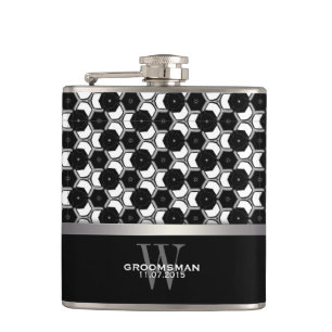 Zwart Wit Zeshoek Patroon Groomsmen Hip Flask Heupfles