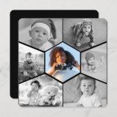 Zwart-wit zeshoekig fotocollage feestdagenkaart (Voorkant / Achterkant)