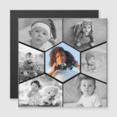 Zwart-wit zeshoekig fotocollage magnetische uitnodiging (Voorkant / Achterkant)