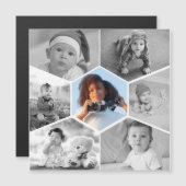 Zwart-wit zeshoekig fotocollage magnetische uitnodiging (Voorkant / Achterkant)