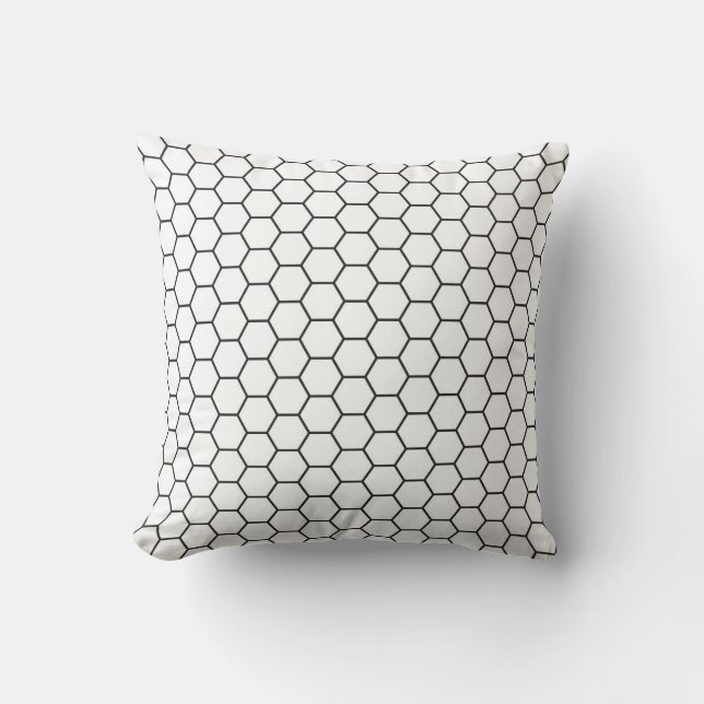 Zwart-wit zeshoekig geometrisch patroon kussen (Voorkant)
