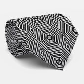 Zwart-wit zeshoekig geometrisch patroon stropdas (Opgerold)