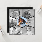 Zwart-wit zeshoekige fotocollage kaart (Voorkant / Achterkant in situ)