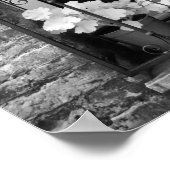 Zwart-wit zicht op raam en bloempotten poster (Hoek)