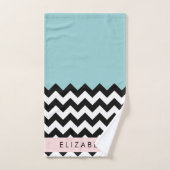 Zwart-wit Zigzag, Chevron, Blauw, Jouw naam Bad Handdoek (Handdoek)