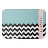 Zwart-wit Zigzag, Chevron, Blauw, Jouw naam Badmat (Voorkant)