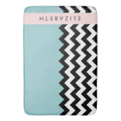 Zwart-wit Zigzag, Chevron, Blauw, Jouw naam Badmat (Voorkant Verticaal)