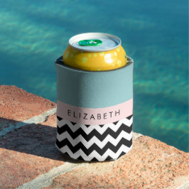 Zwart-wit Zigzag, Chevron, Blauw, Jouw naam Blikjeskoeler
