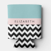 Zwart-wit Zigzag, Chevron, Blauw, Jouw naam Blikjeskoeler (Achterkant)