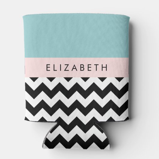 Zwart-wit Zigzag, Chevron, Blauw, Jouw naam Blikjeskoeler (Achterkant)