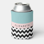 Zwart-wit Zigzag, Chevron, Blauw, Jouw naam Blikjeskoeler (Blikje Achterkant)