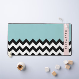 Zwart-wit Zigzag, Chevron, Blauw, Jouw naam Bureaumat