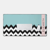 Zwart-wit Zigzag, Chevron, Blauw, Jouw naam Bureaumat (Keyboard & Muis)