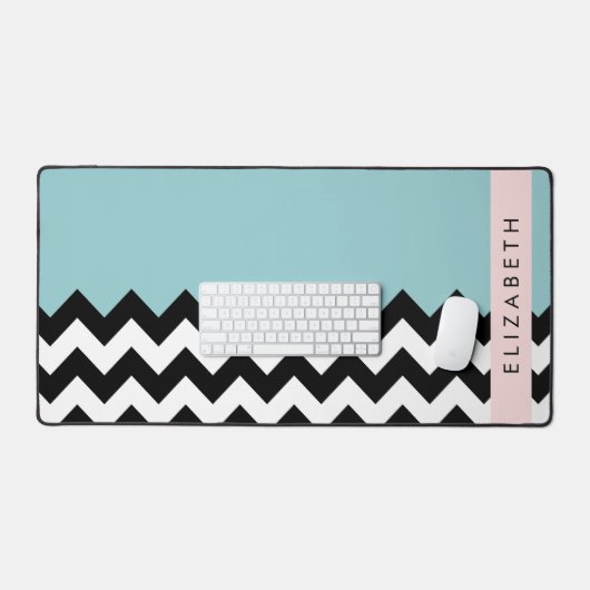 Zwart-wit Zigzag, Chevron, Blauw, Jouw naam Bureaumat (Keyboard & Muis)