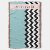Zwart-wit Zigzag, Chevron, Blauw, Jouw naam Deken (Voorkant Verticaal)
