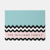 Zwart-wit Zigzag, Chevron, Blauw, Jouw naam Deurmat (Voorkant)