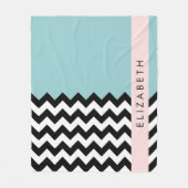 Zwart-wit Zigzag, Chevron, Blauw, Jouw naam Fleece Deken (Voorkant)