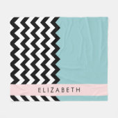 Zwart-wit Zigzag, Chevron, Blauw, Jouw naam Fleece Deken (Voorkant (Horizontaal))