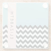 Zwart-wit Zigzag, Chevron, Blauw, Jouw naam Glazen Onderzetter (Achterkant)