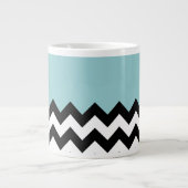 Zwart-wit Zigzag, Chevron, Blauw, Jouw naam Grote Koffiekop (Voorkant)