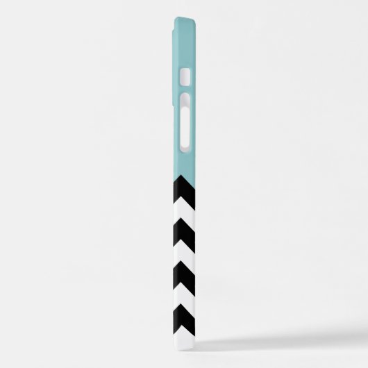 Zwart-wit Zigzag, Chevron, Blauw, Jouw naam iPhone Hoesje (Linkerkant)