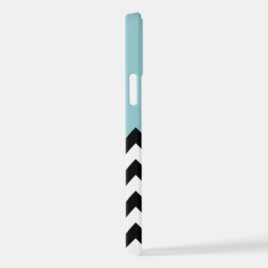 Zwart-wit Zigzag, Chevron, Blauw, Jouw naam iPhone Hoesje (Rechterkant)