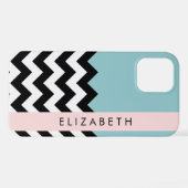 Zwart-wit Zigzag, Chevron, Blauw, Jouw naam iPhone Hoesje (Achterkant horizontaal)