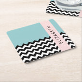 Zwart-wit Zigzag, Chevron, Blauw, Jouw naam Kartonnen Onderzetters (Schuin)