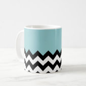Zwart-wit Zigzag, Chevron, Blauw, Jouw naam Koffiemok (Voorkant links)