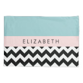 Zwart-wit Zigzag, Chevron, Blauw, Jouw naam Kussensloop (Achterkant)