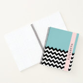 Zwart-wit Zigzag, Chevron, Blauw, Jouw naam Notitieboek (Binnen)
