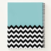Zwart-wit Zigzag, Chevron, Blauw, Jouw naam Notitieboek (Achterkant)